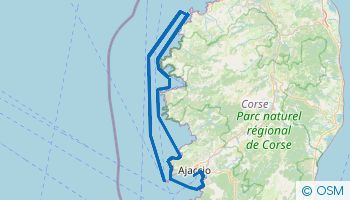 Itinerario de navegación en el norte Córcega desde Ajaccio